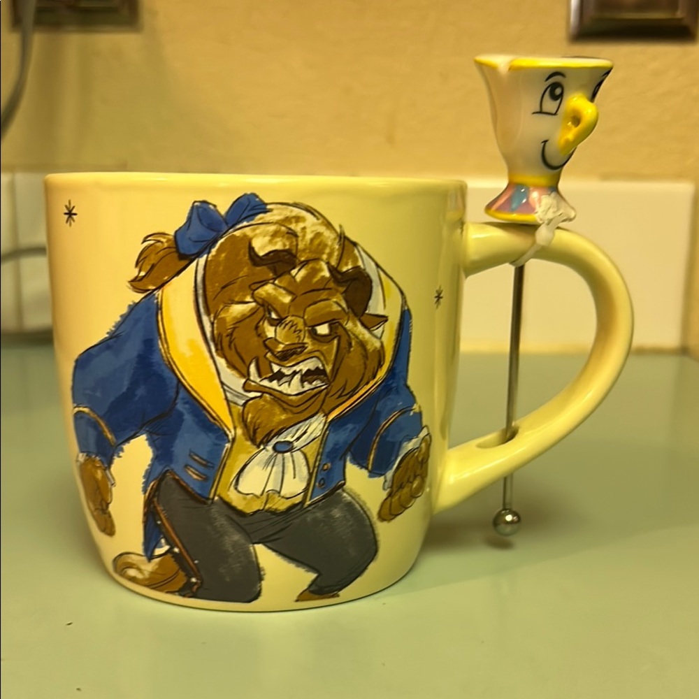 Disney Beauty and the Beast Mug with Chip Spoon - Yellow